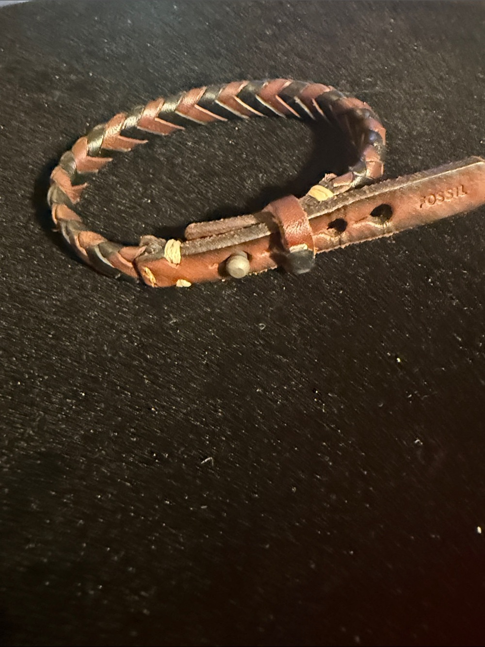 Fossil Men's Brown and Black Braided Leather Bracelet 10”